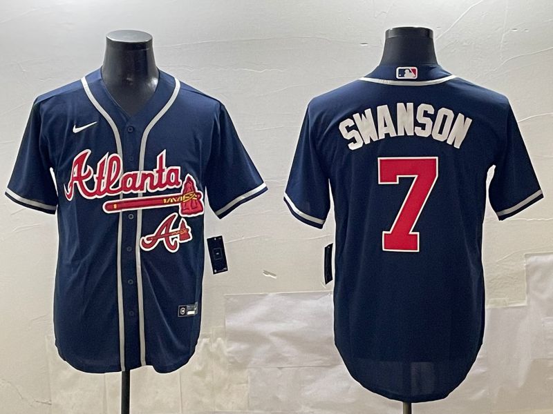 Men Atlanta Braves 7 Swanson Blue Game 2025 Nike MLB Jersey style 5